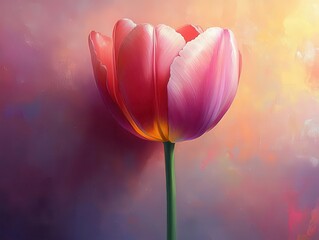 a beautifully painted pink tulip stands out vibrantly against a soft backdrop, showcasing the elegance and grace of floral art through a blend of digital painting techniques