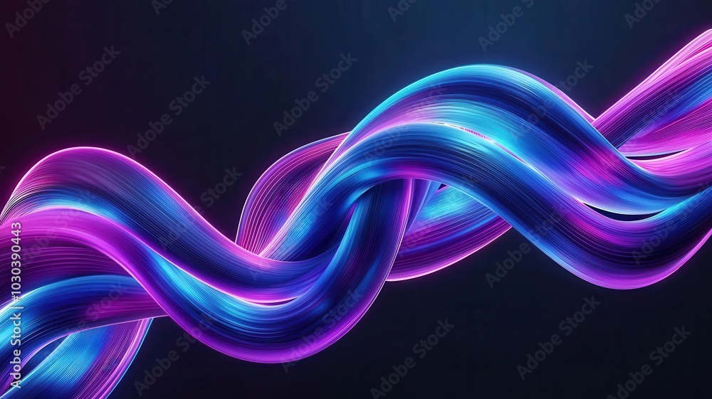 Poster a vibrant, abstract image featuring intertwined waves of blue and purple, creating a dynamic and mod
