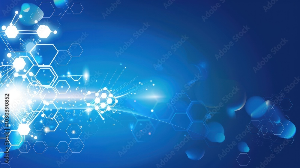Poster abstract blue background with hexagon pattern and glowing light