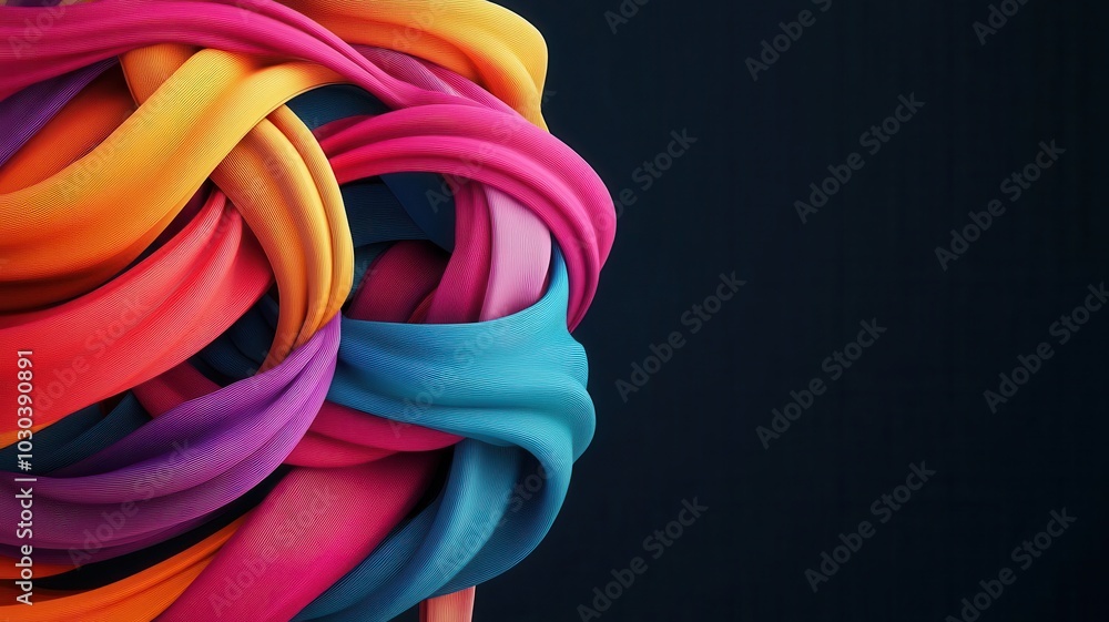 Poster vibrant, intertwined ribbons showcase a colorful display against a dark background, creating a strik