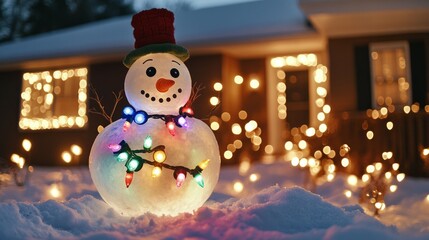 Obraz premium Glowing Snowman, Christmas lights