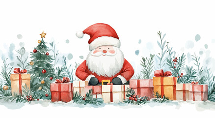 Santa Claus brings gifts, Christmas tree and presents