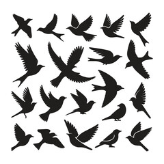 silhouette Flying bird vector set with white background