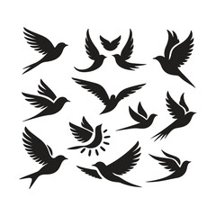 silhouette Flying bird vector set with white background