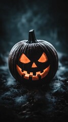 Naklejka premium Spooky Glowing Jack-o'-Lantern in Dark Atmosphere