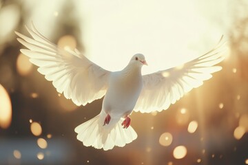 Obraz premium Graceful White Dove Soaring in Soft Light