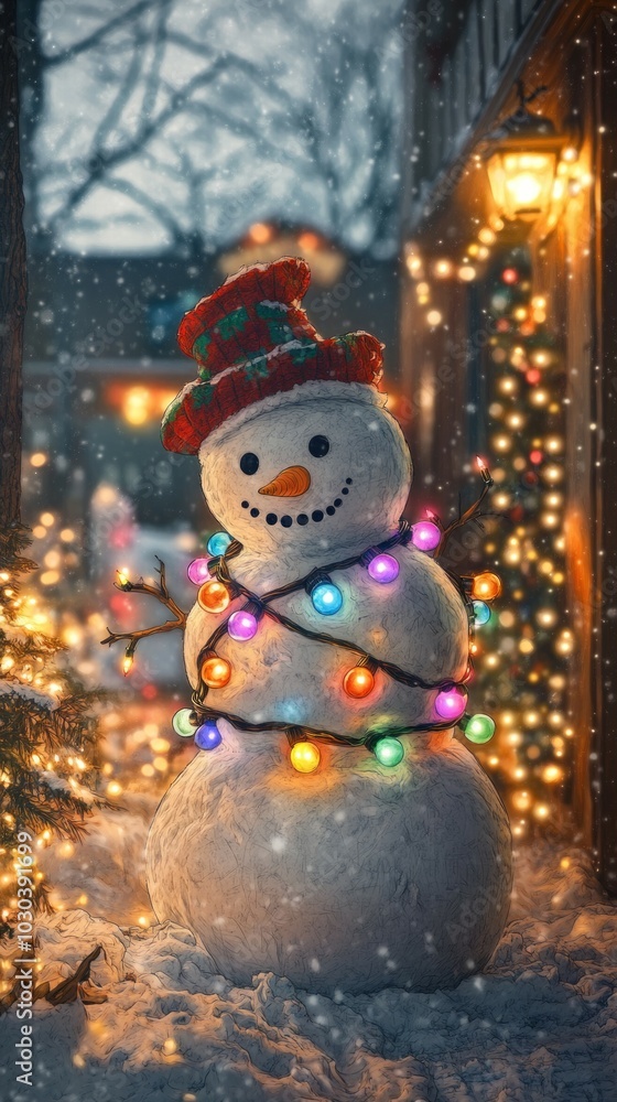 Sticker Glowing Snowman, Christmas lights