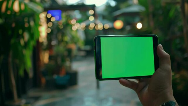 Phone on the screen with chromakey in hand.