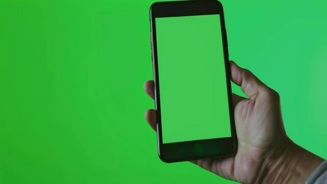 Phone on the screen with chromakey in hand.