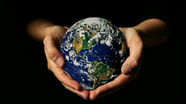 Female hands holding healing planet earth.