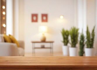 3D Wooden Table View of Defocused Modern Lounge3D Wooden Table View of Defocused Modern Lounge