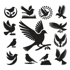 silhouette Flying bird vector set with white background