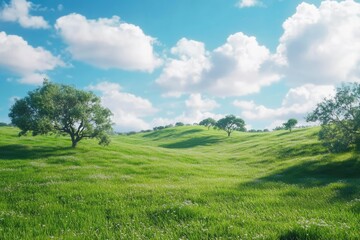 Obraz premium Serene Green Landscape Under Bright Blue Sky