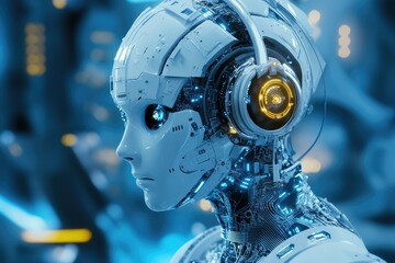 Fototapeta premium Futuristic Digital Representation of a Robot Head