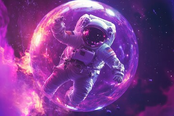 Colorful Astronaut Emerging from a Vibrant Bubble
