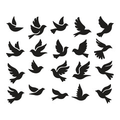 silhouette Flying bird vector set with white background