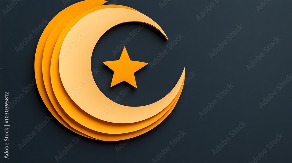Poster detailed paper cut crescent moon and star pattern with intricate celestial elements and fine lines, 