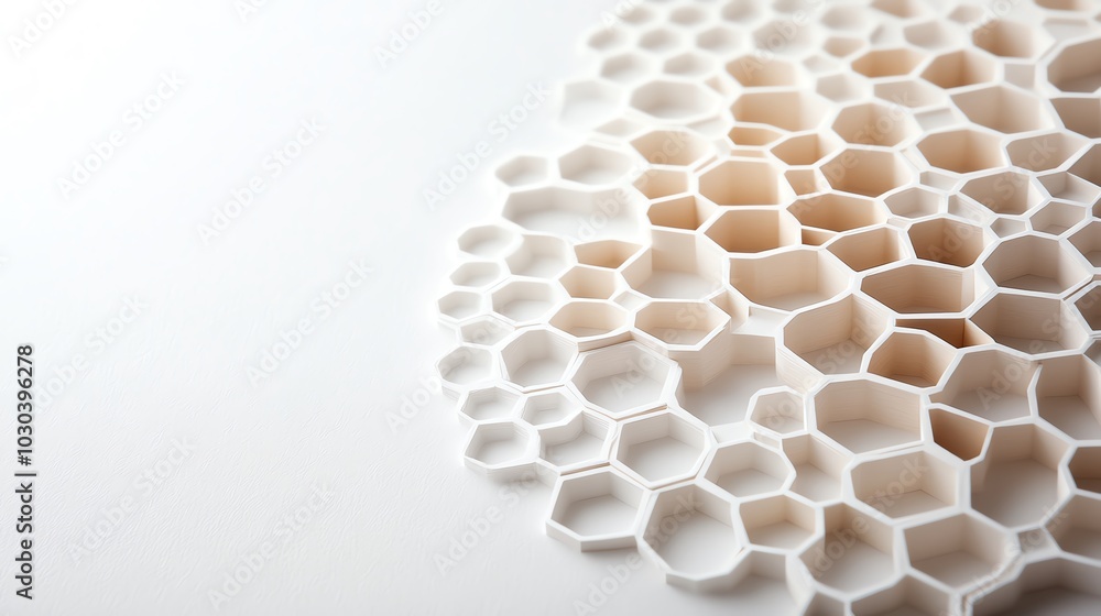 Poster paper cut geometric hexagon pattern with intricate, overlapping layers and precise details, paper cu