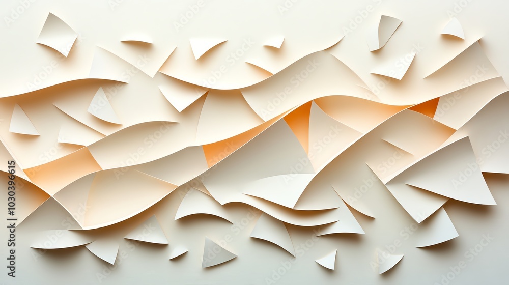Poster repeating paper cut geometric triangle pattern with intricate, layered detailing, creating a modern,