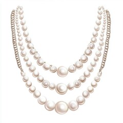 Fototapeta premium A set of pearl necklaces, classic jewelry, watercolor style, lustrous white pearls, soft shading, delicate chains, isolated on white background,
