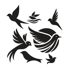 silhouette Flying bird vector set with white background