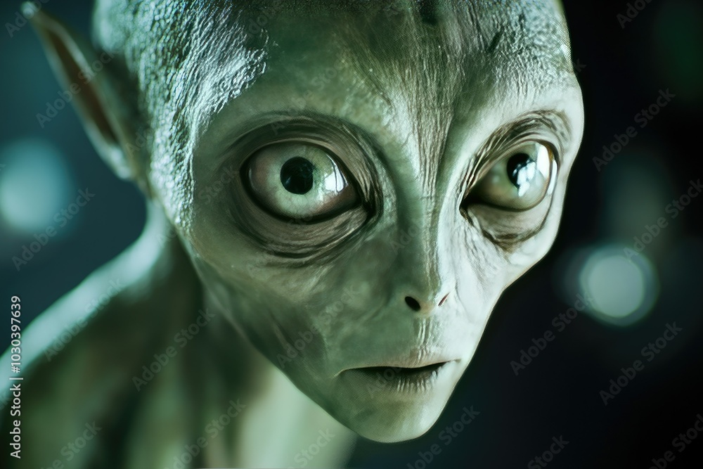 Poster captivating alien figure in mysterious setting