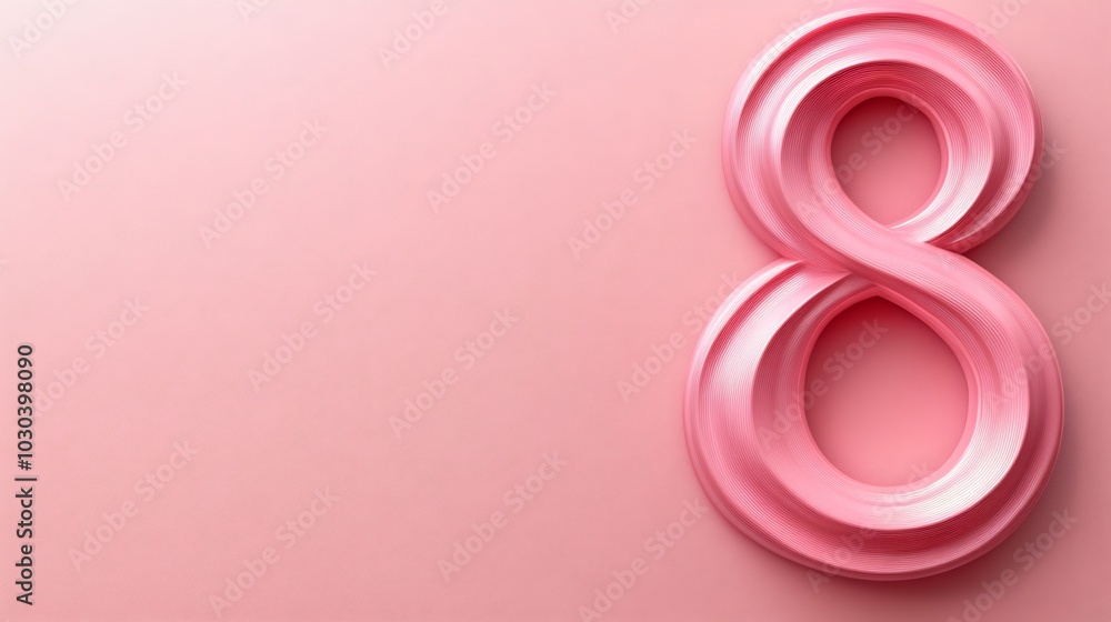 Poster international women's day background the number 8 in bold elegant typography against a soft pink gra