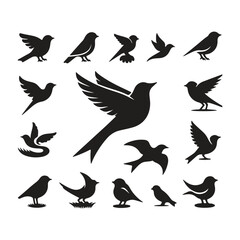 silhouette Flying bird vector set with white background