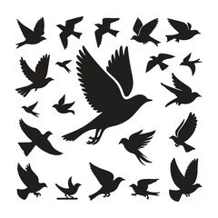 silhouette Flying bird vector set with white background