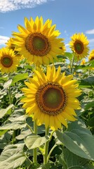 Sunflowers in a Field with Bright Faces Turned Upward