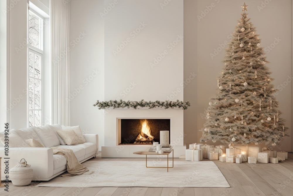 Canvas Prints Christmas tree fireplace furniture.