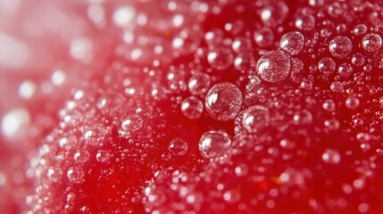 Macro Water Drops on Vibrant Red Surface - Textured Background Close-up