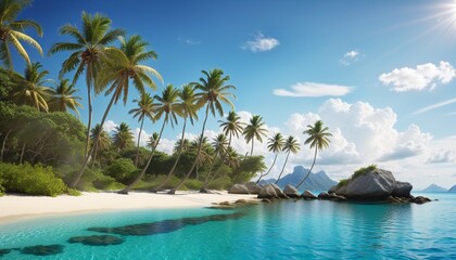 Naklejka premium Isolated Beach Paradise: A Tropical Landscape Illustration