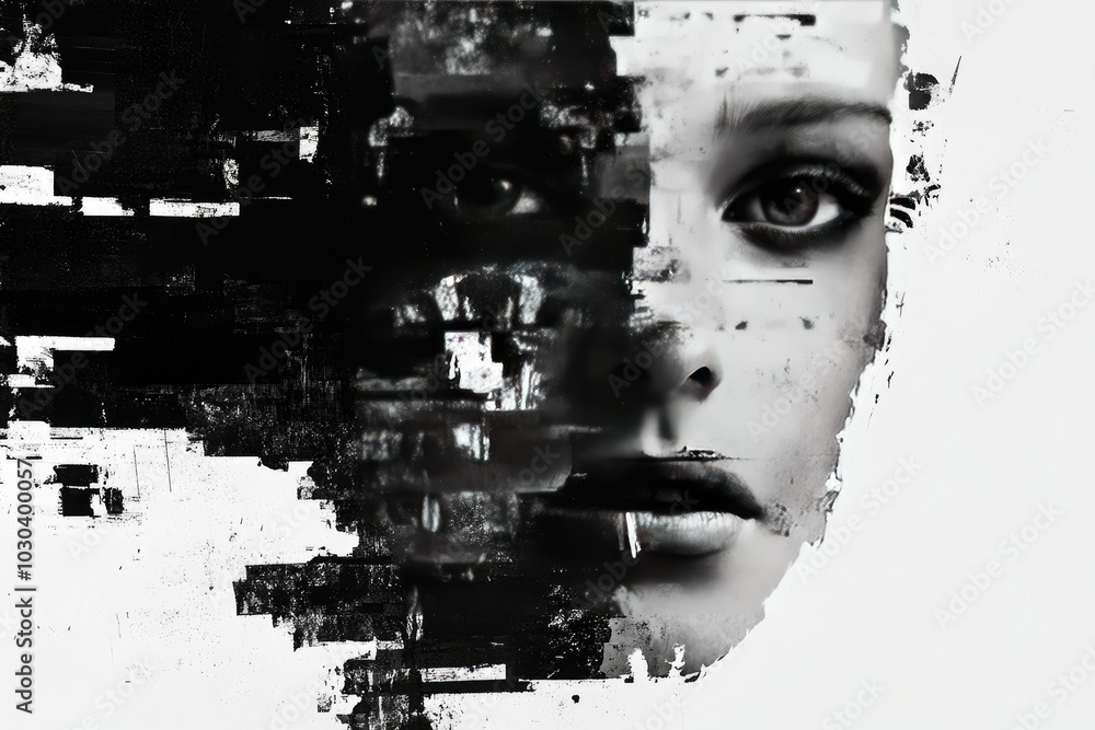 Poster abstract distorted portrait with unique facial features