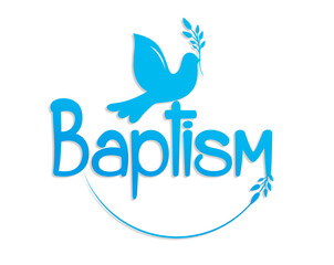 Baptism letter with dove logo isolated on white background