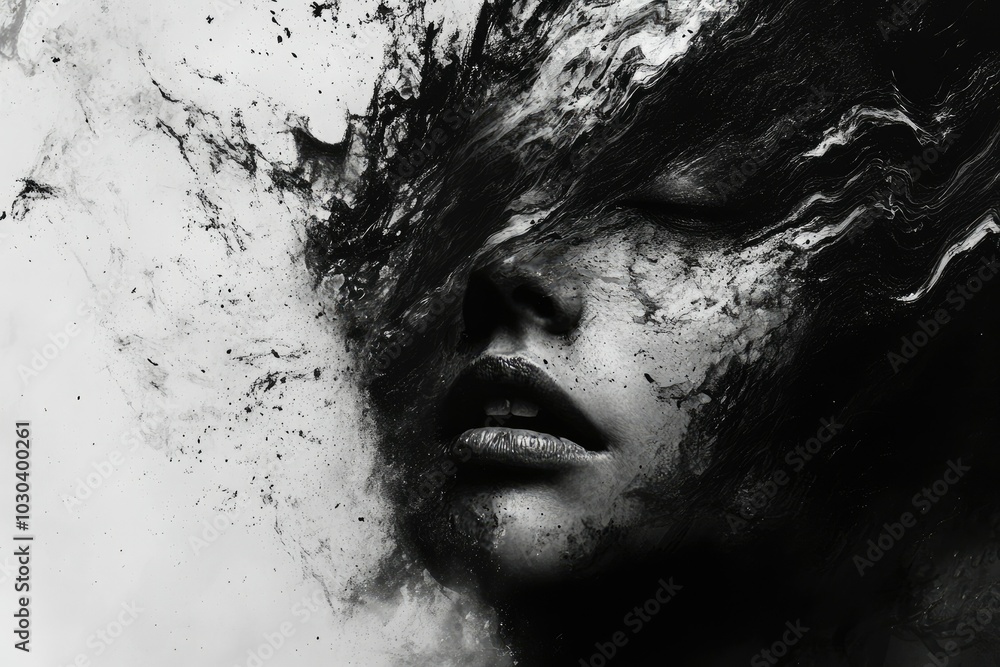Poster abstract portrait with distorted face elements