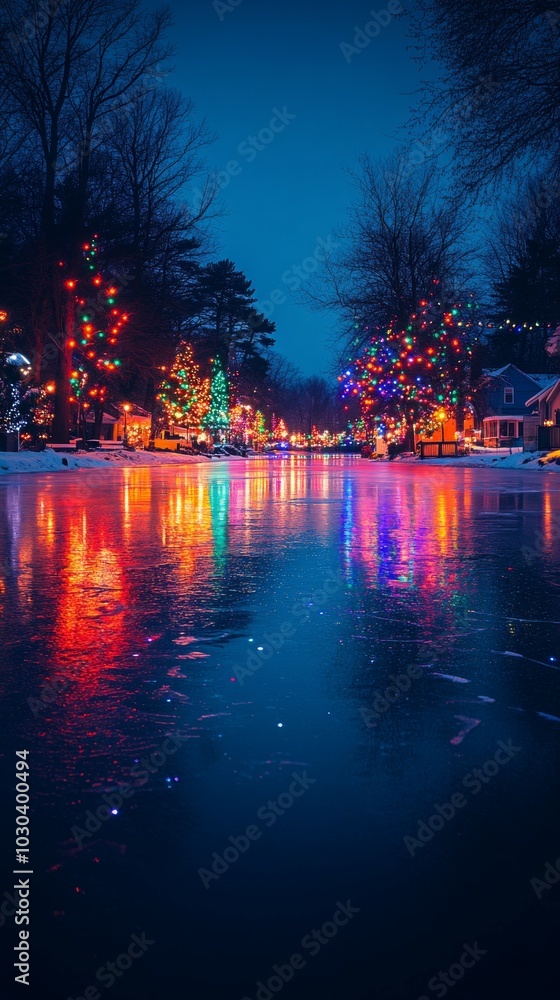 Canvas Prints Holiday Reflection, Christmas lights