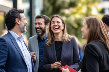 Business people are laughing and chatting person happy human.