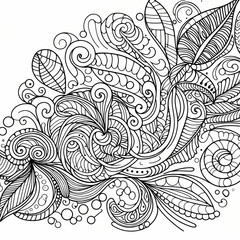 floral line drawing, floral doodles clipart, isolated on white background 
