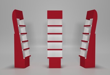 Corrugated Product Display Gondola Standing Unit front & side view 3d illustration © Asad