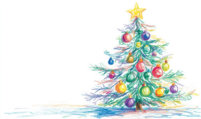 Obraz premium Hand-Drawn Colorful Christmas Tree with Festive Decorations