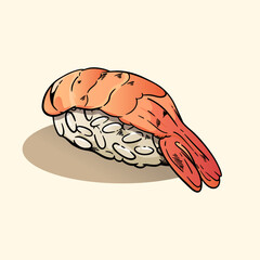 prawn nigiri in retro vintage illustration vector