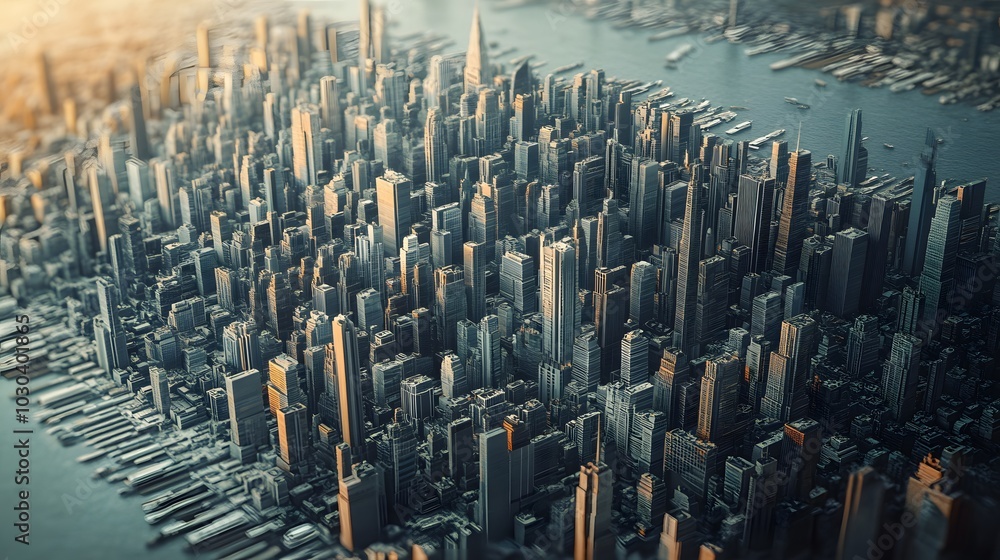Poster 3d data visualization – a massive 3d city data map with skyscrapers and industrial zones, where vast