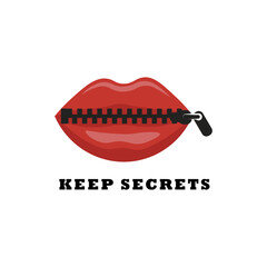 the mouth is closed by the ziper. "Keep Secrets" logo