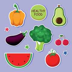 set of stickers healthy eating, vegetables and fruits