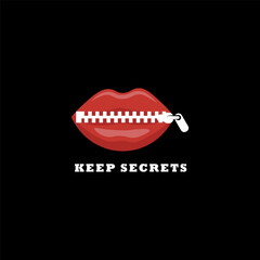 the mouth is closed by the ziper. "Keep Secrets" logo