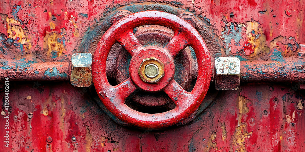 Poster a red valve with a bolt on it