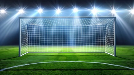 Fototapeta premium Photo of blank soccer goal in stadium with spotlight, vector illustration