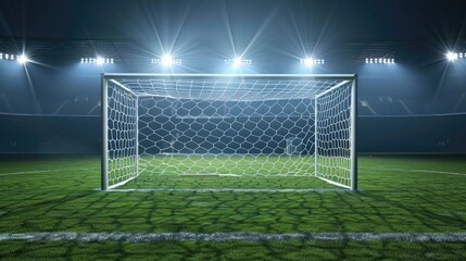Fototapeta premium Photo of blank soccer goal in stadium with spotlight, vector illustration