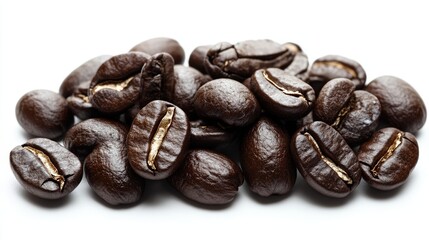 Obraz premium A close-up of dark roasted coffee beans, showcasing their rich color and texture.